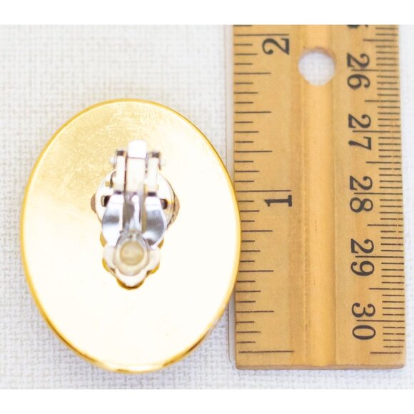 Vintage Gold Tone Shiny Oval Clip On Earrings - AB2 - Picture 2 of 2